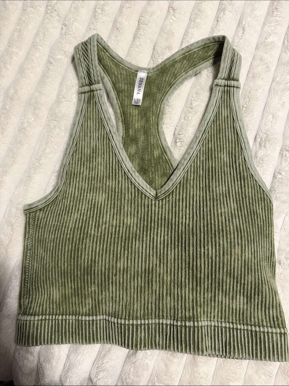 Zenana Outfitters Olive Green Ribbed V-Neck Racerback Brami L/XL
